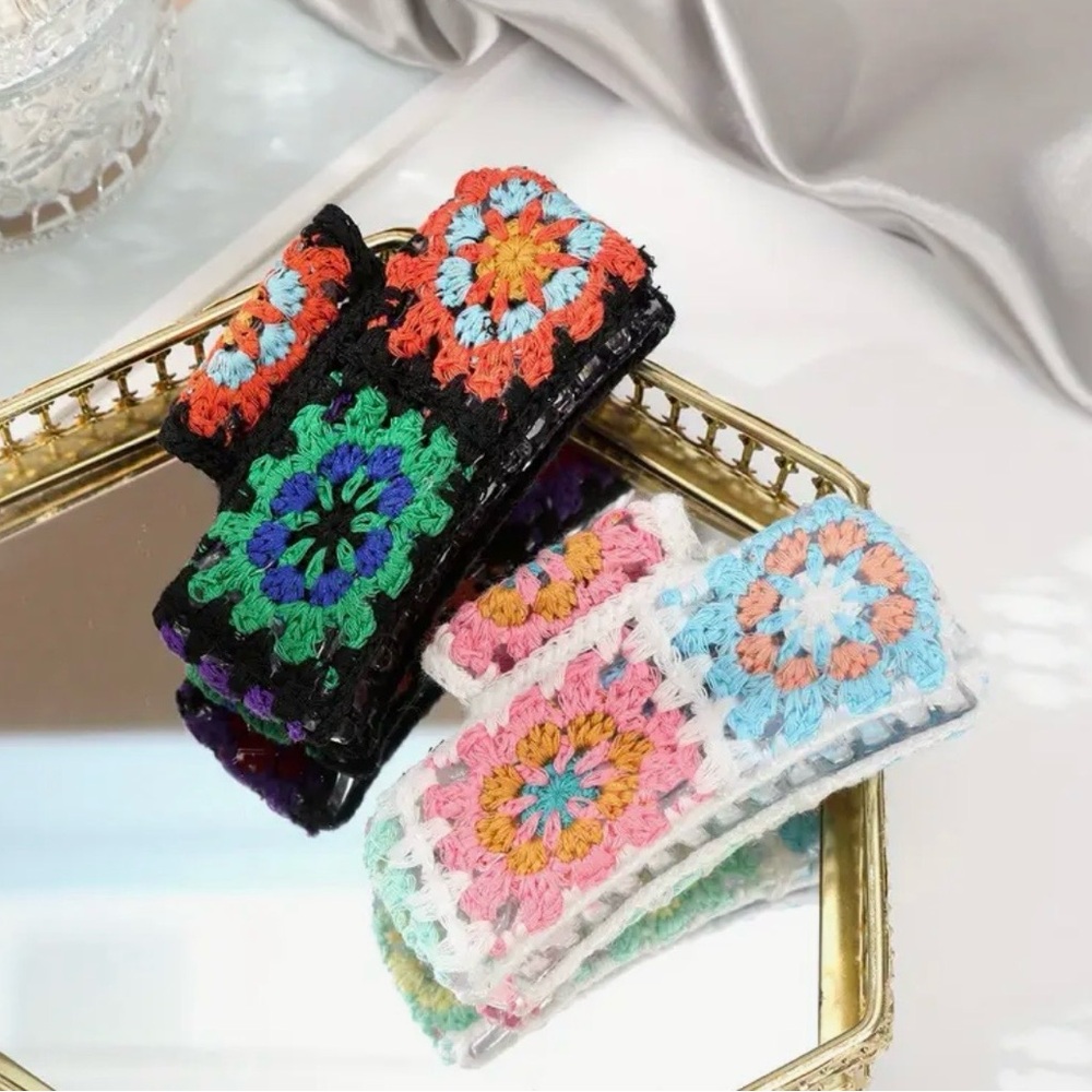BLACK or WHITE Granny Square Crochet Hair Clip